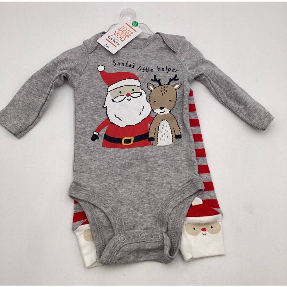 Carters Just One You Santa's Little Helper Bodysuit Pants Set Christmas 3 Months